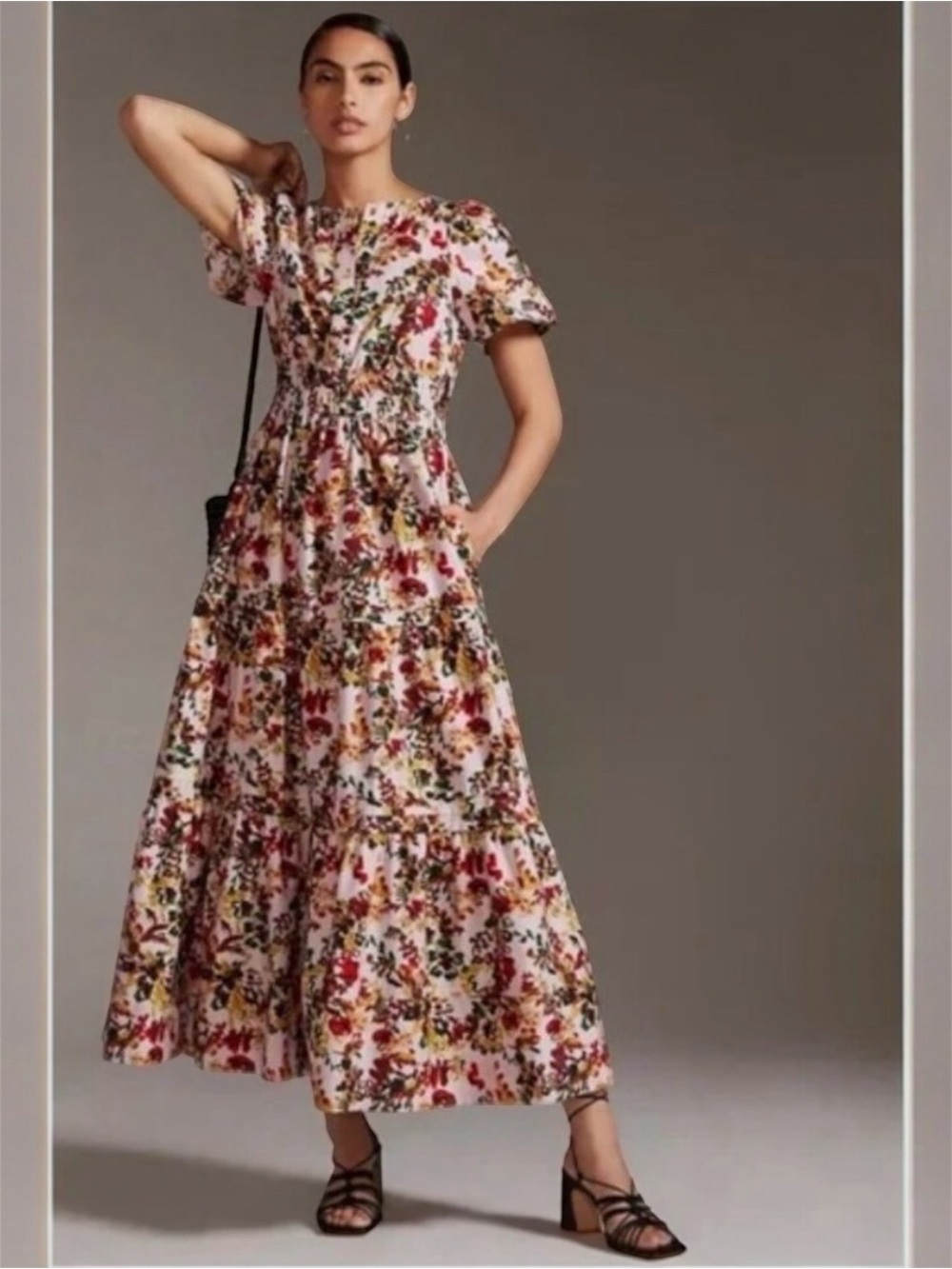 NEW Anthropologie Somerset Tiered Floral Smocked Maxi Dress in Pink Rose Size S - Picture 2 of 14